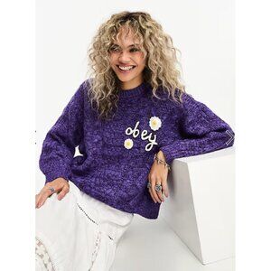 OBEY Flora Chunky Knit Sweater in Purple Small
